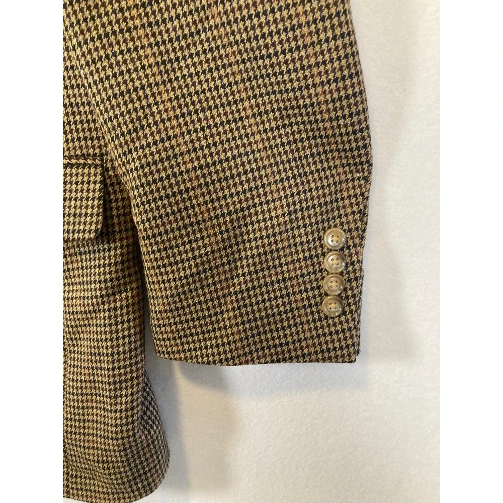 Dark Academia‎ Bert Pulitzer Mens 42L Brown Lambswool Houndstooth Blazer Jacket